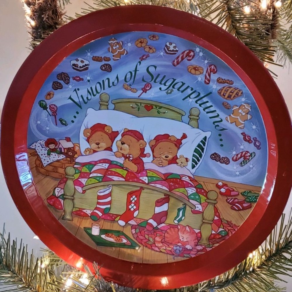 Vintage Christmas Tin Plate Bears Visions of Sugarplums